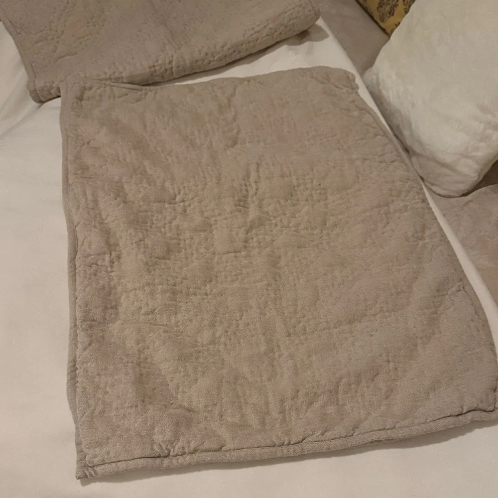 RH pair of tan Quilted Pillow Covers